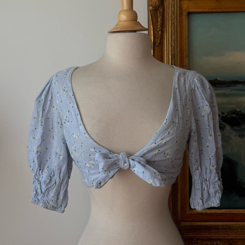 Majorelle Floral Blouse with Front Tie — needs repair
